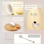 Kawaii Cat Ceramic Mug with Lid & Spoon