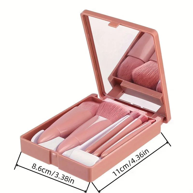 5Pc Makeup Brush Set with Travel Mirror