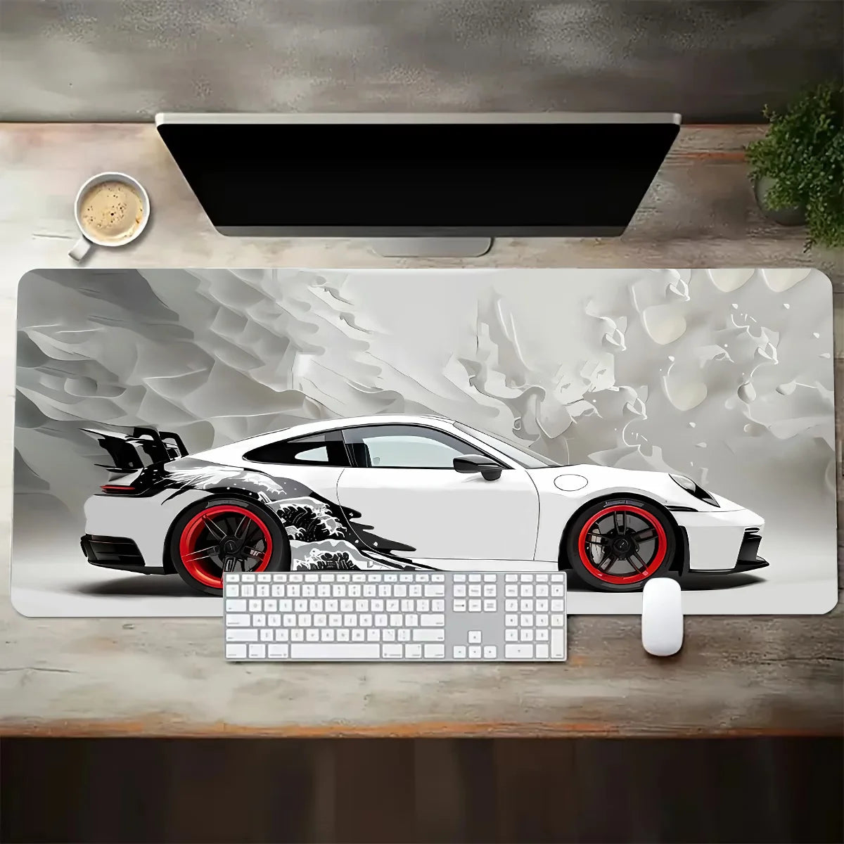 White Sports Car Gaming Mouse Pad