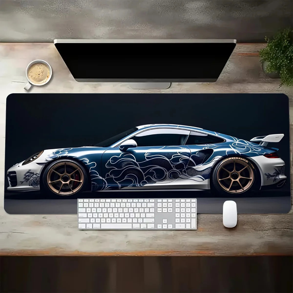 White Sports Car Gaming Mouse Pad