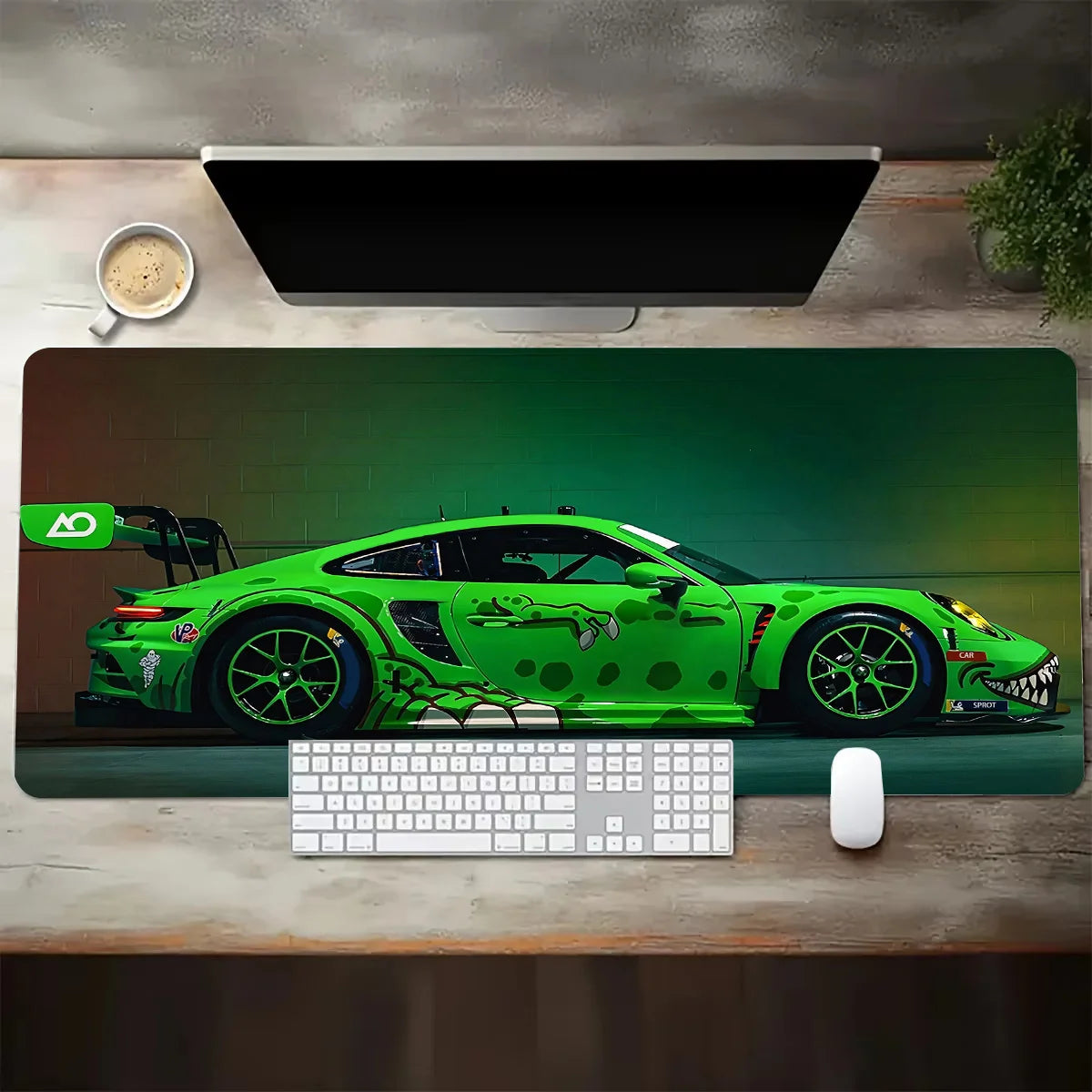 White Sports Car Gaming Mouse Pad