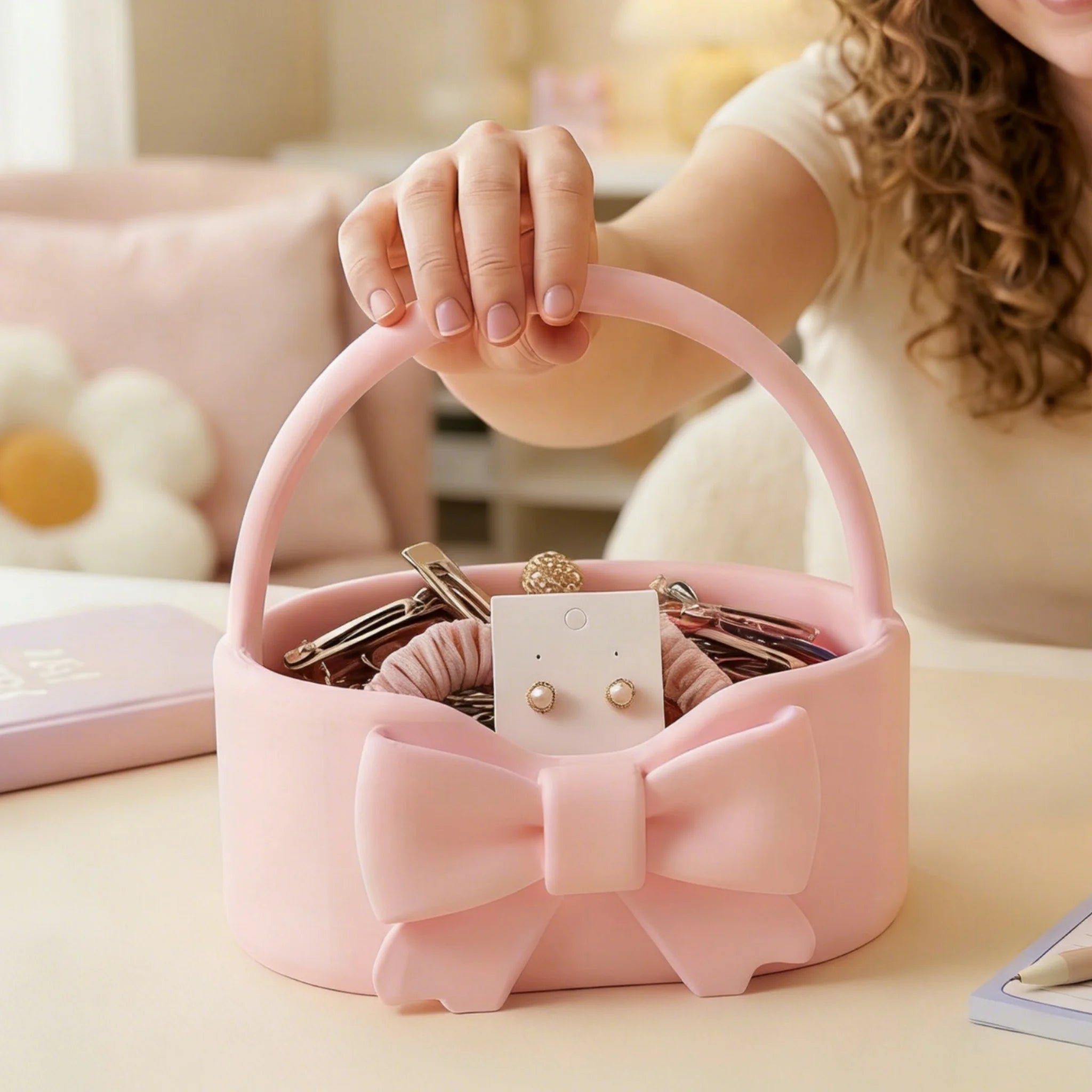 Cute Bow Storage Basket Organizer