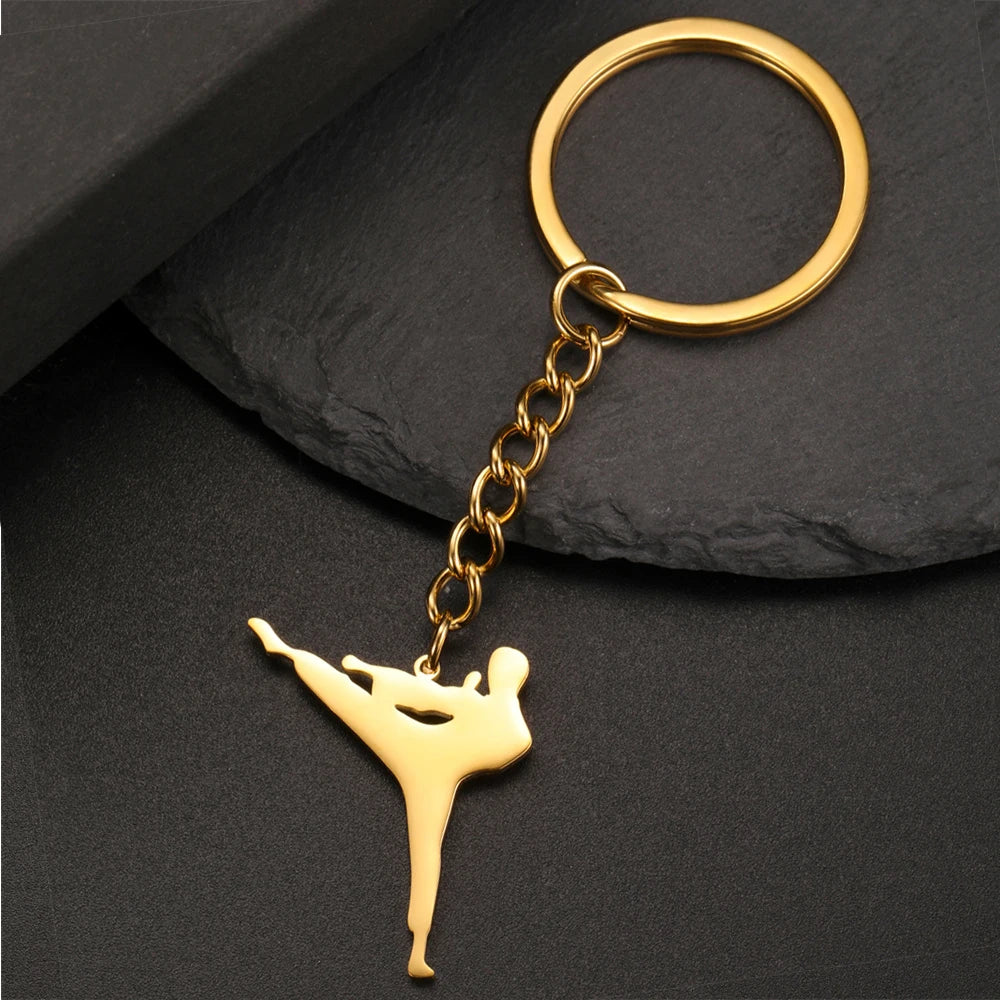 Martial Arts High Kick Stainless Steel Keychain