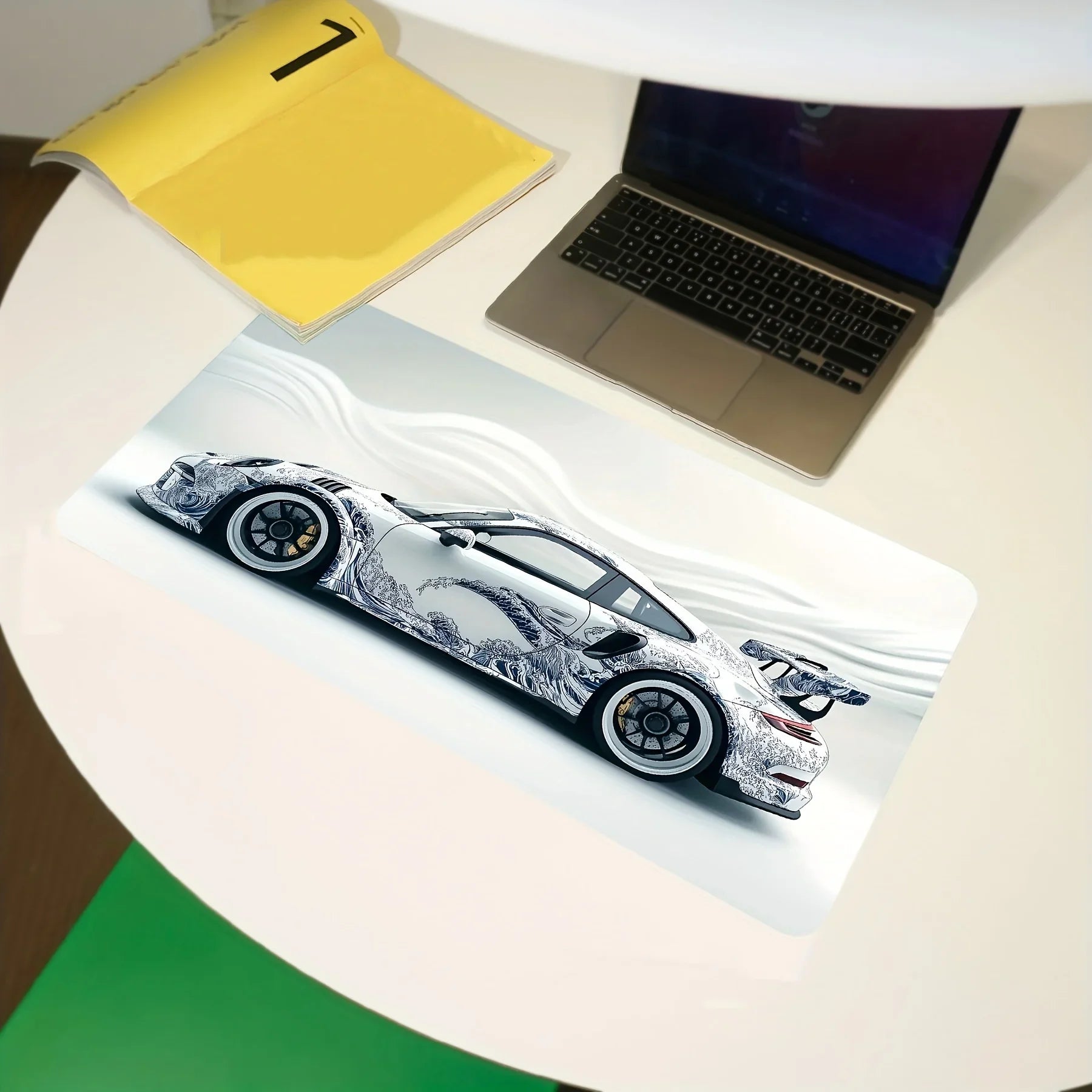 White Sports Car Gaming Mouse Pad
