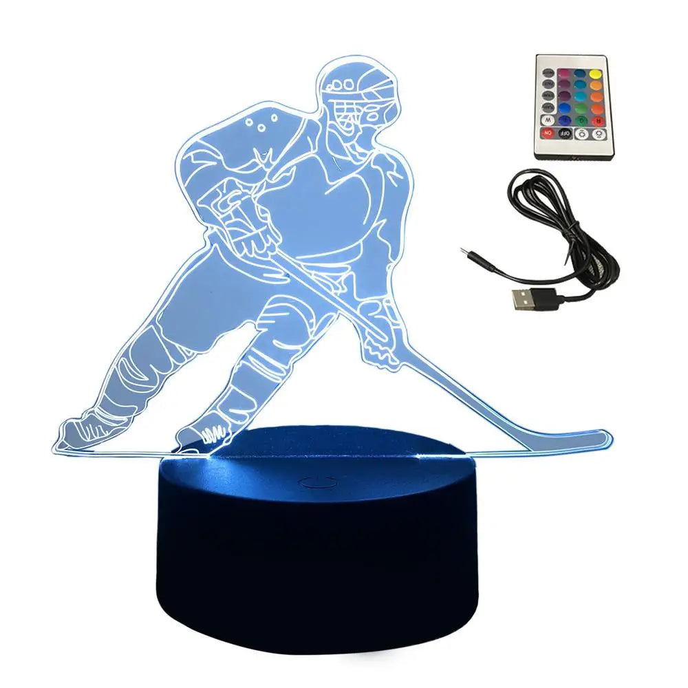 3D Ice Hockey Player LED Night Light