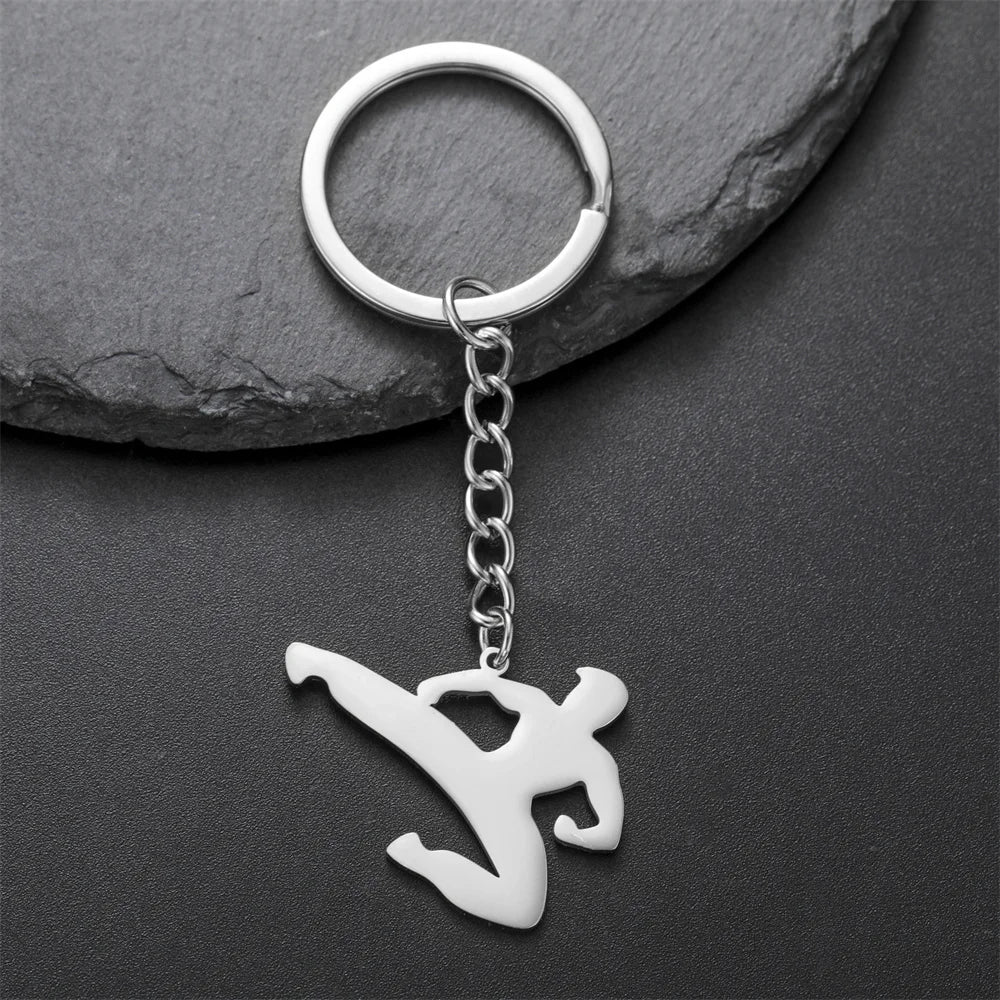 Martial Arts High Kick Stainless Steel Keychain