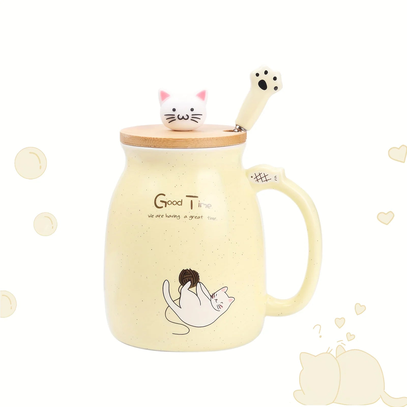 Kawaii Cat Ceramic Mug with Lid & Spoon