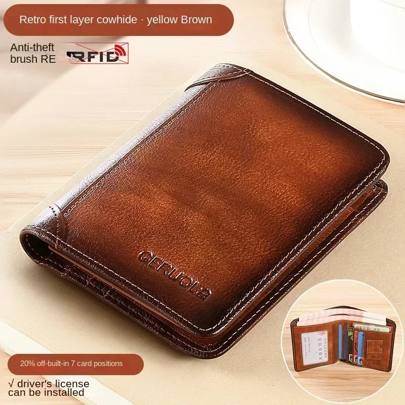 Vintage Genuine Leather Trifold Wallet