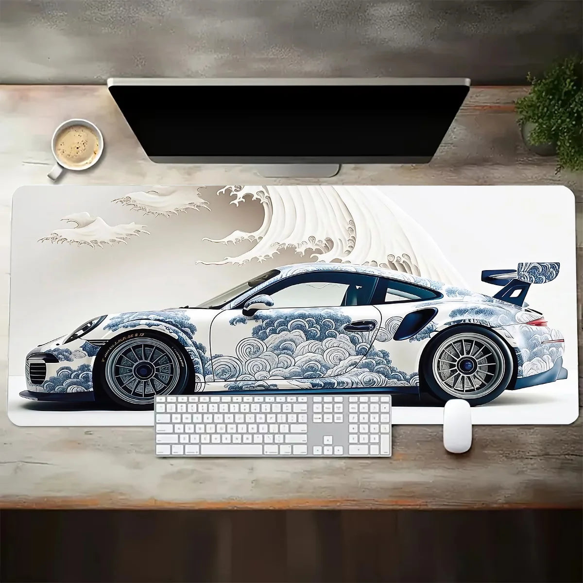 White Sports Car Gaming Mouse Pad