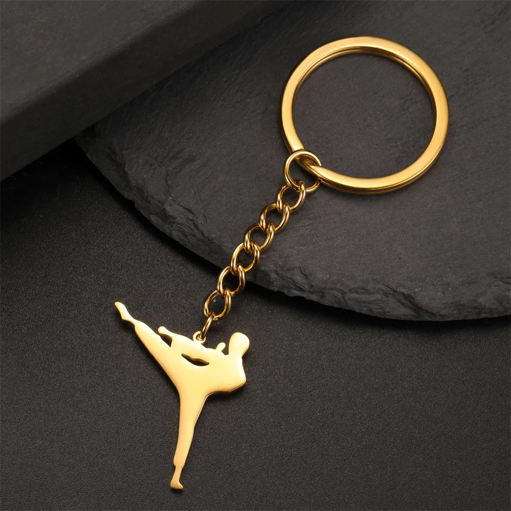 Martial Arts High Kick Stainless Steel Keychain