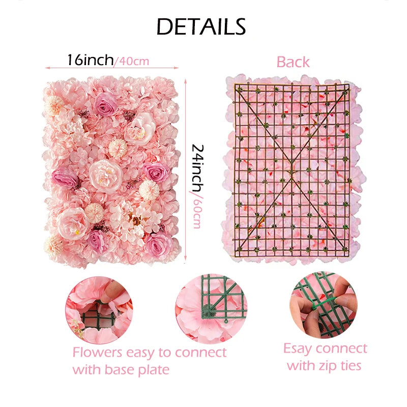 Romantic Silk Rose Flower Wall Panel