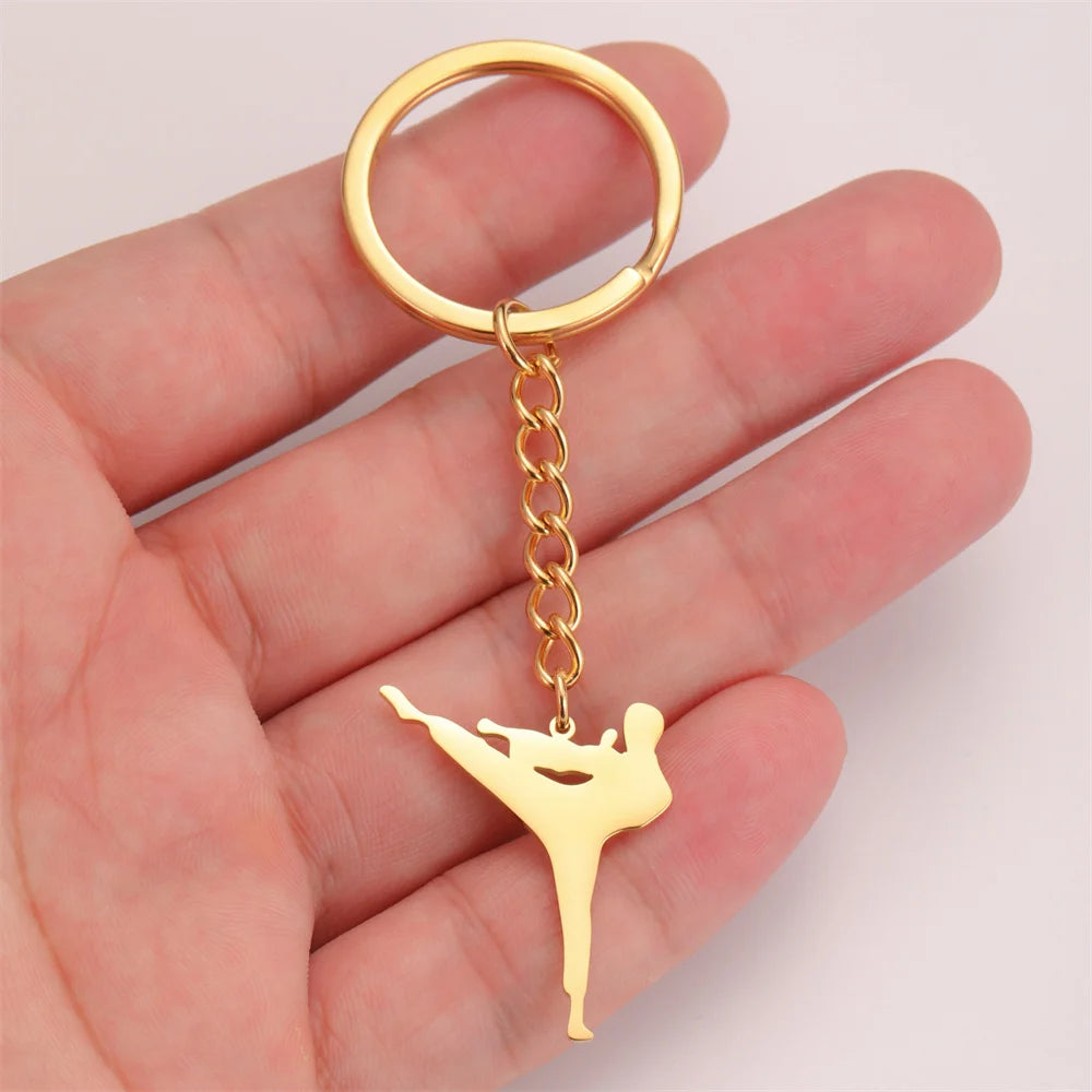 Martial Arts High Kick Stainless Steel Keychain