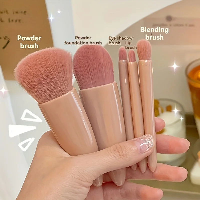 5Pc Makeup Brush Set with Travel Mirror