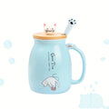 Kawaii Cat Ceramic Mug with Lid & Spoon