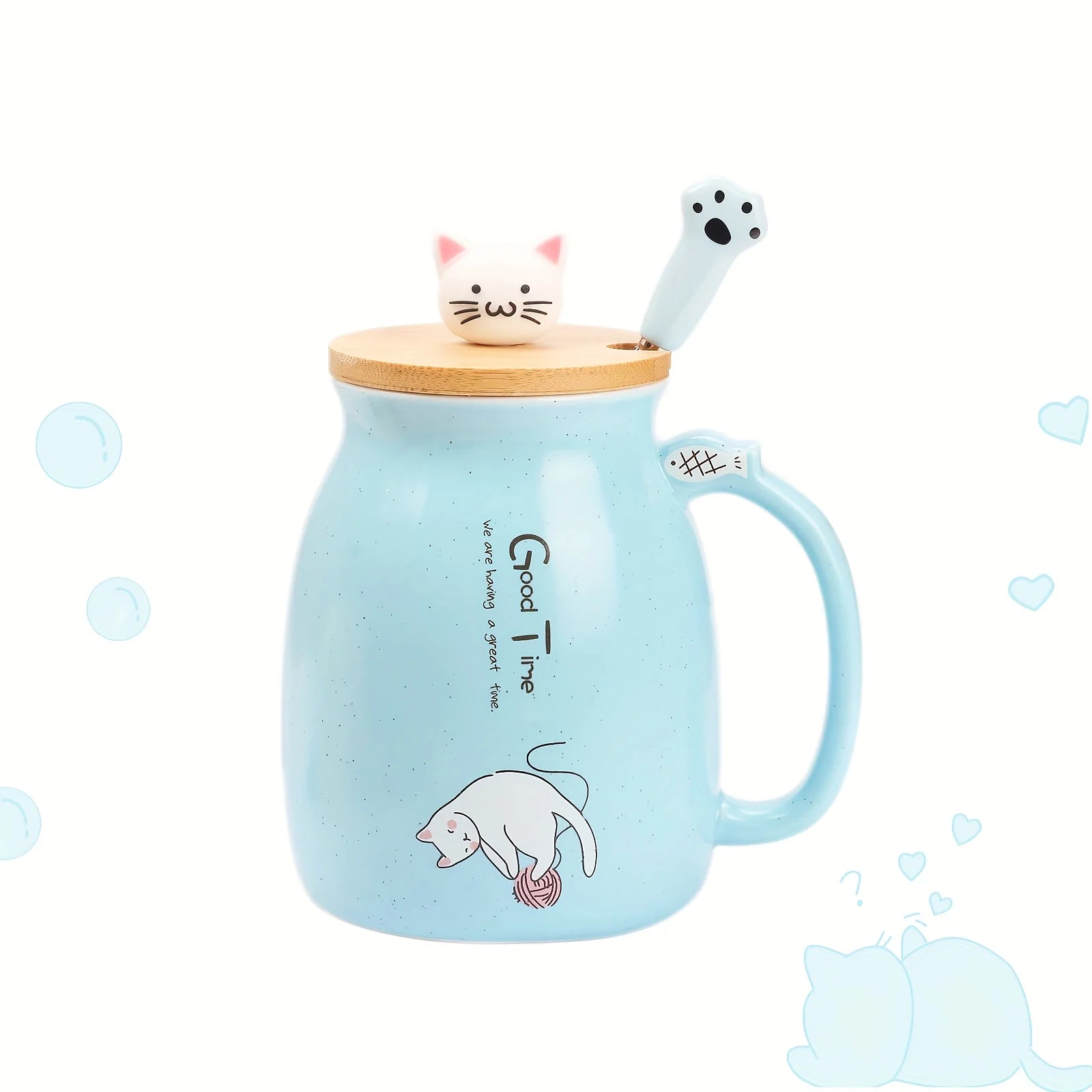 Kawaii Cat Ceramic Mug with Lid & Spoon
