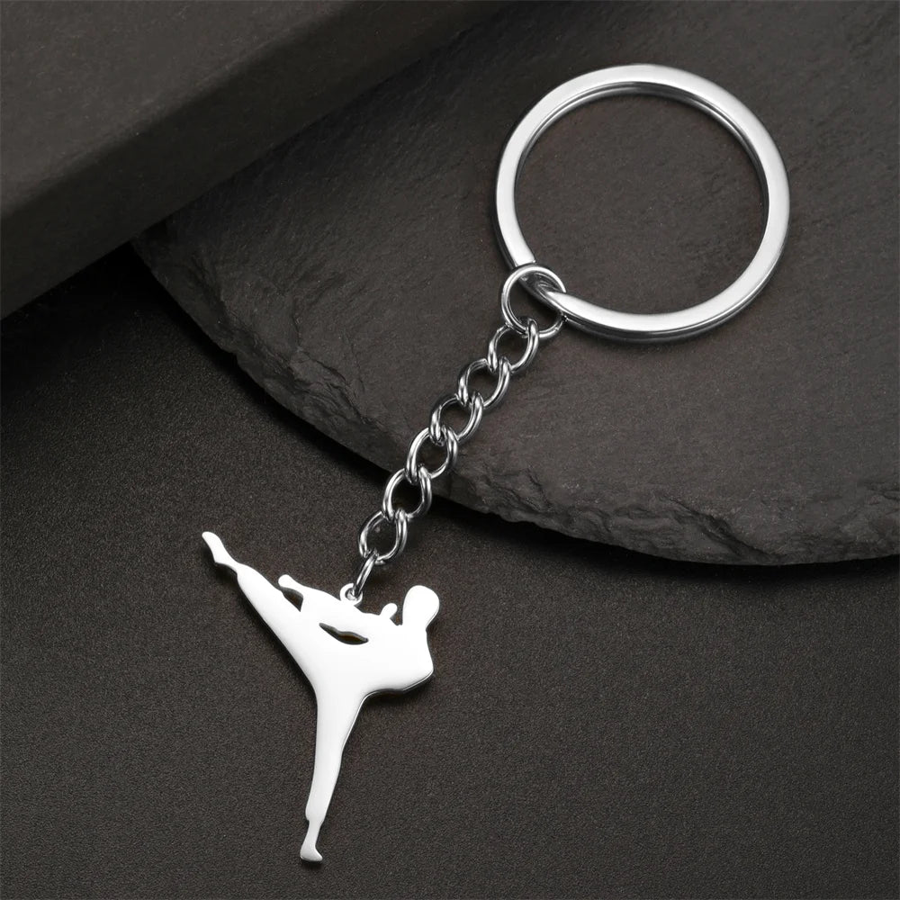 Martial Arts High Kick Stainless Steel Keychain