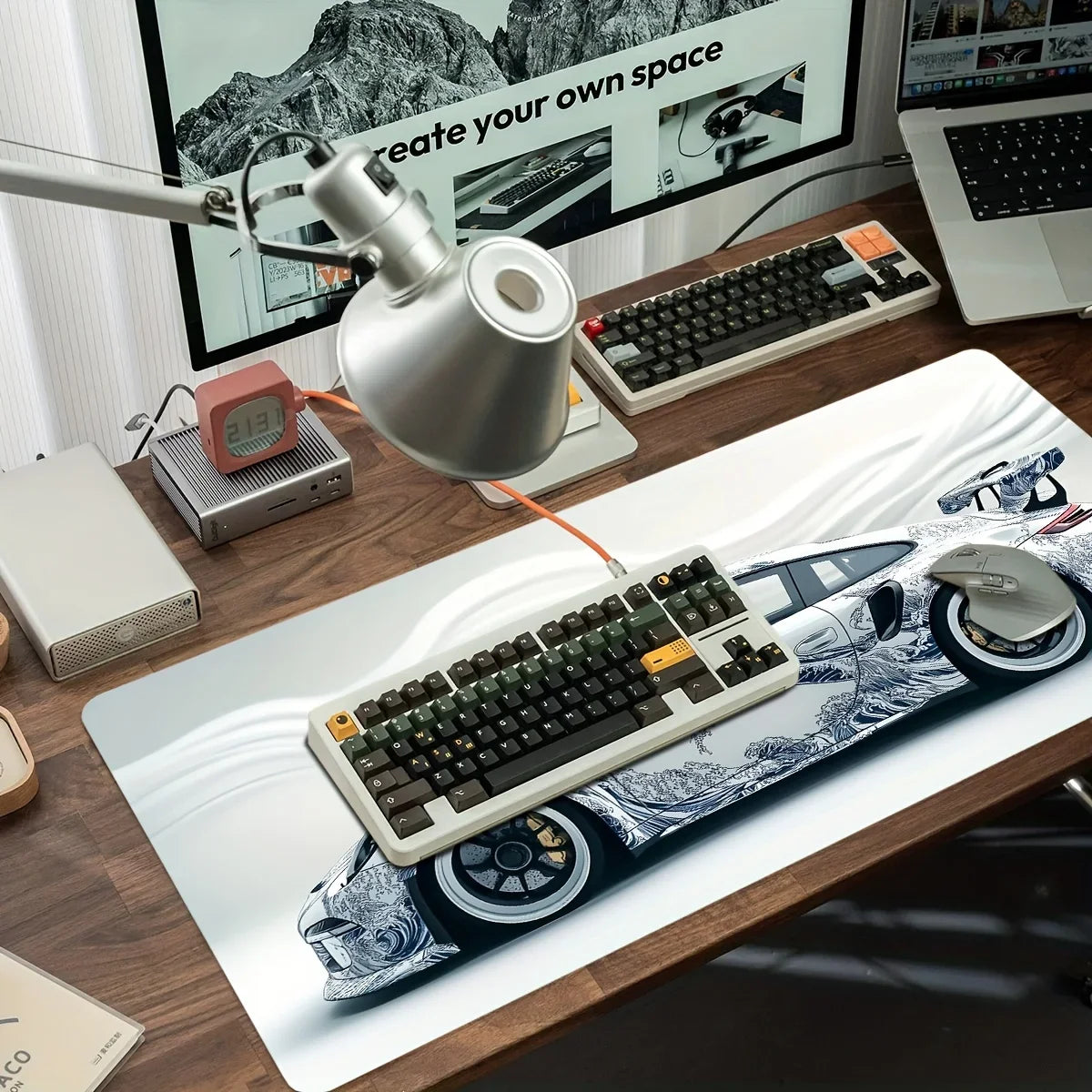 White Sports Car Gaming Mouse Pad