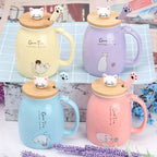 Kawaii Cat Ceramic Mug with Lid & Spoon