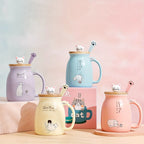 Kawaii Cat Ceramic Mug with Lid & Spoon