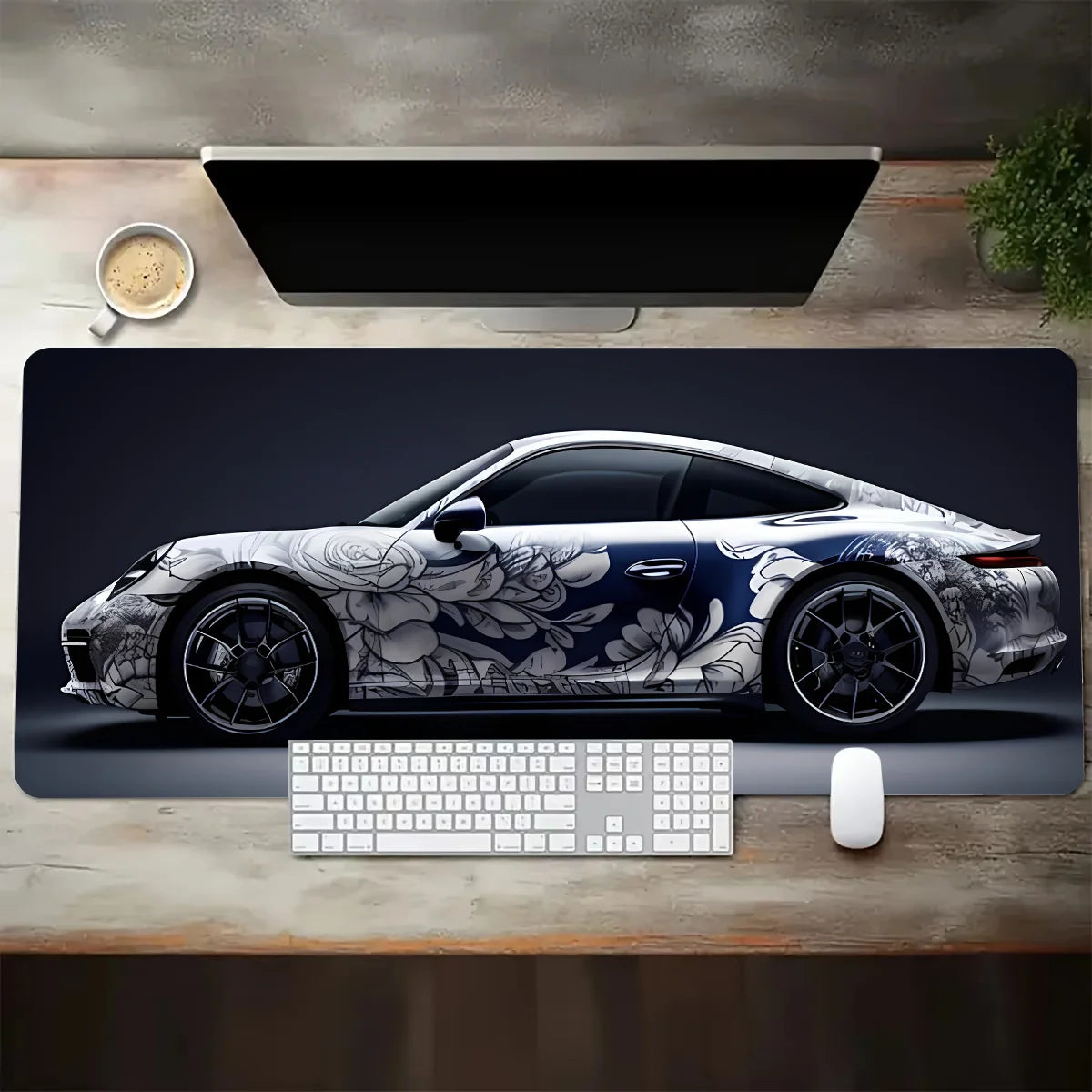 White Sports Car Gaming Mouse Pad