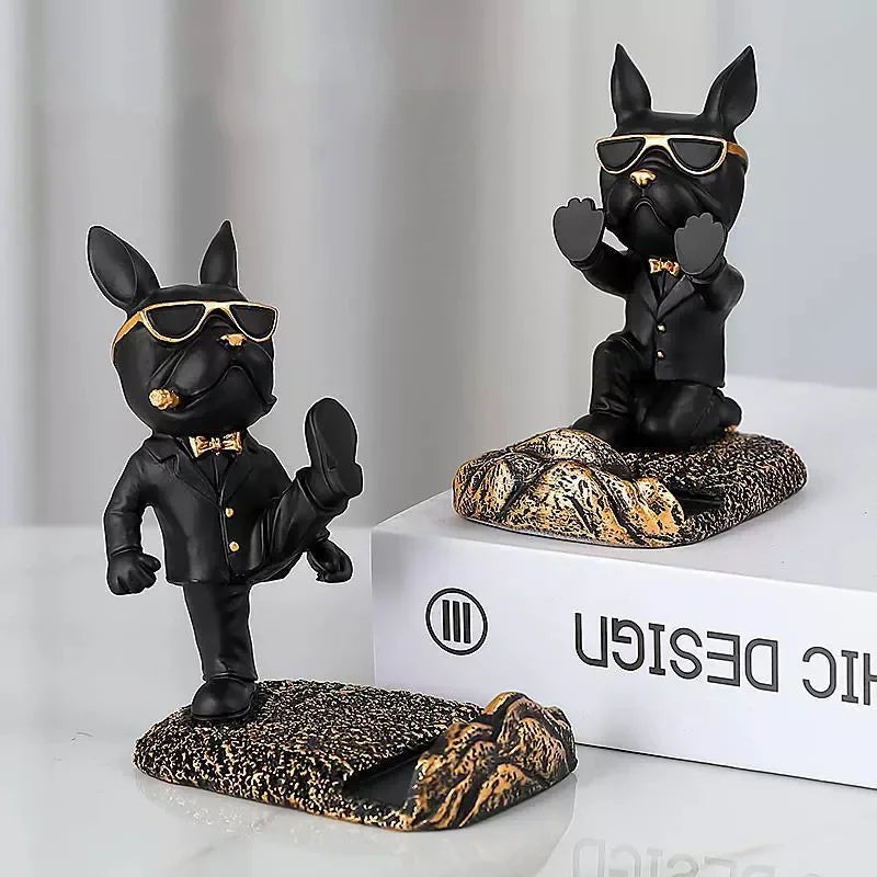 Bulldog Phone Holder Desk Decor Statue