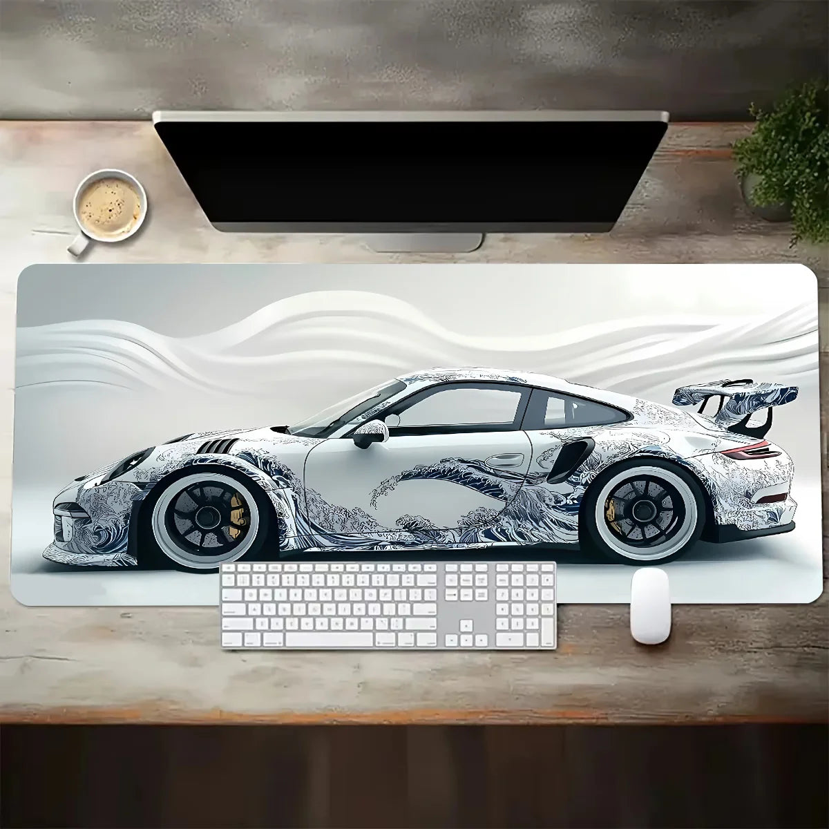 White Sports Car Gaming Mouse Pad