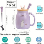 Kawaii Cat Ceramic Mug with Lid & Spoon