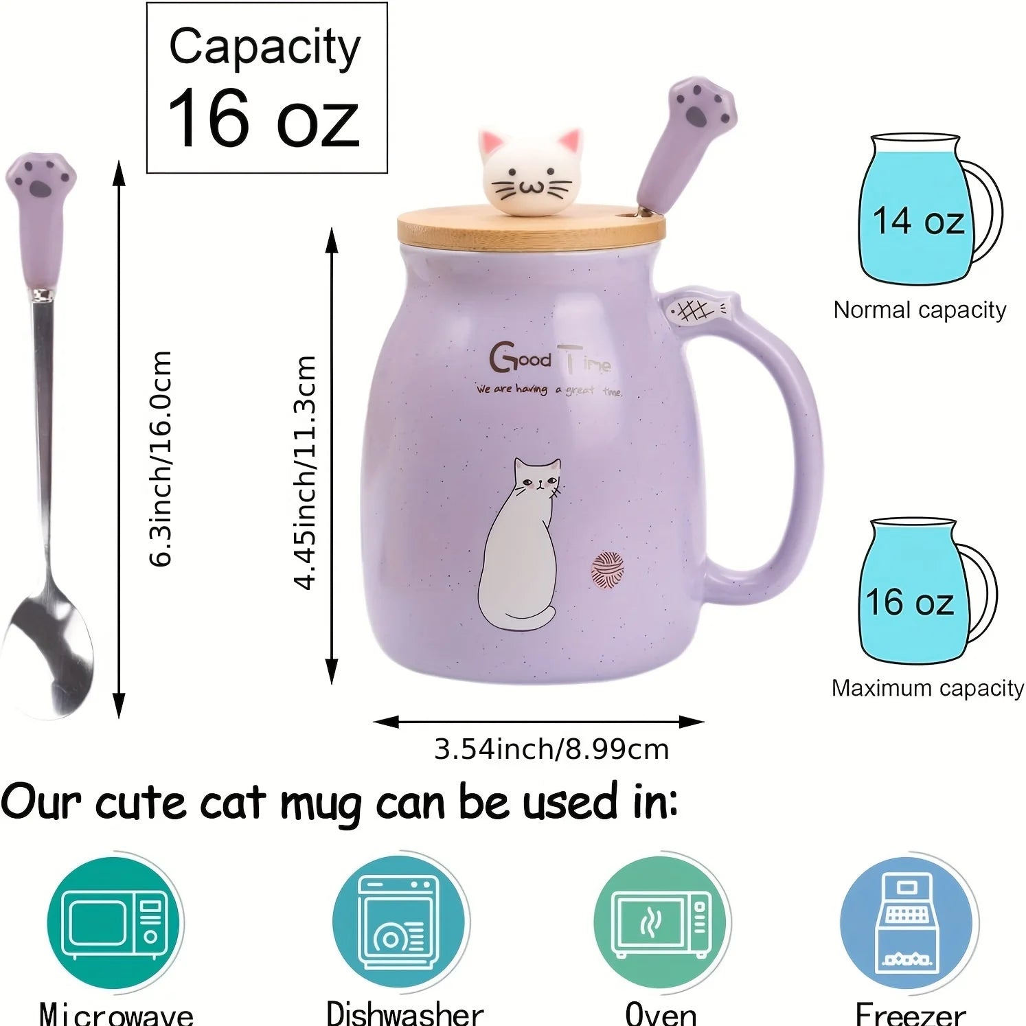 Kawaii Cat Ceramic Mug with Lid & Spoon