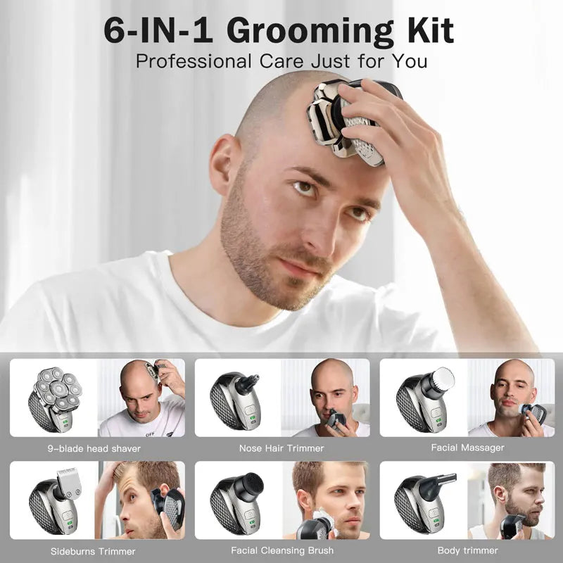 6-in-1 Electric Head Shaver & Grooming Kit