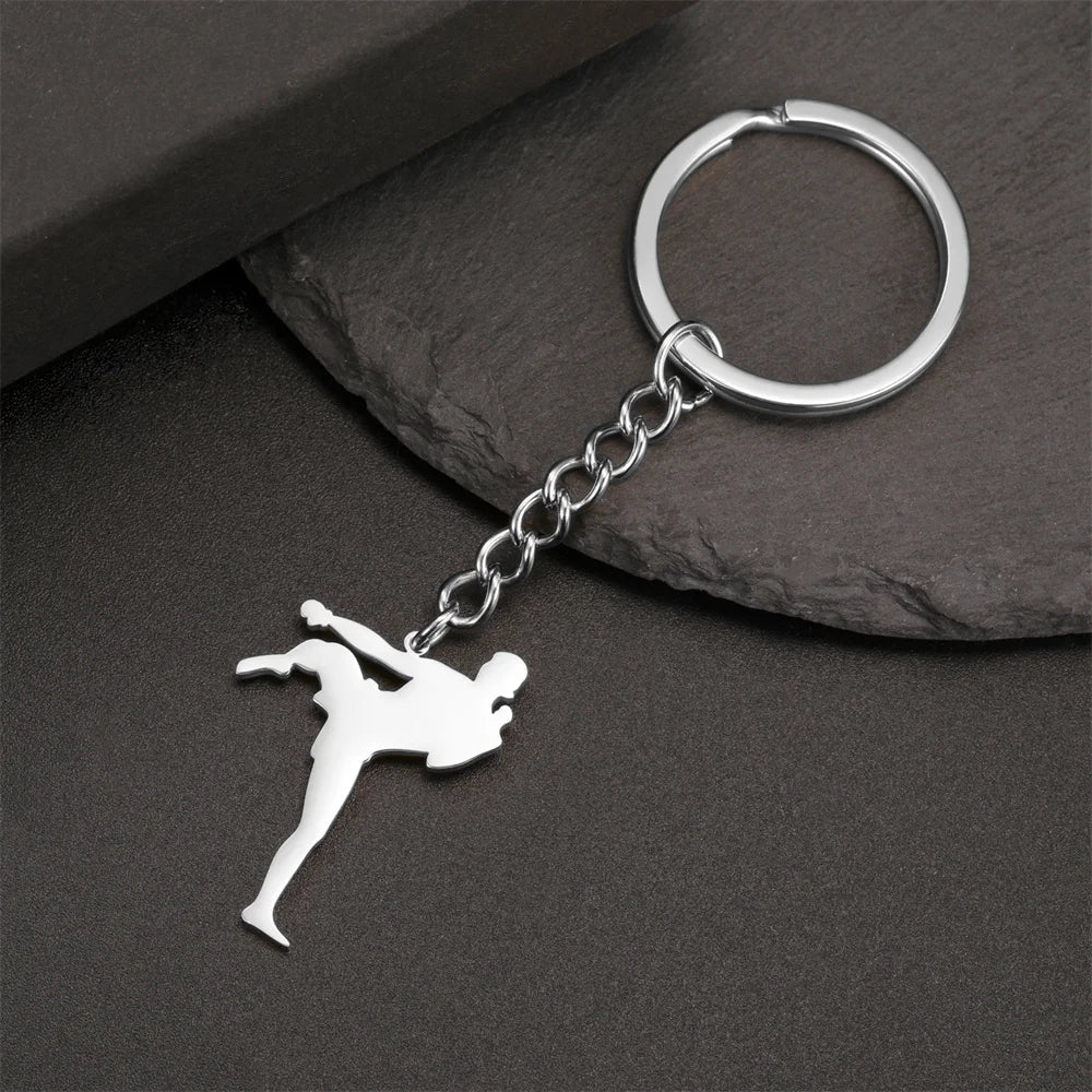 Martial Arts High Kick Stainless Steel Keychain