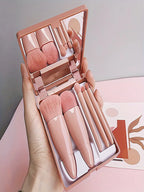 5Pc Makeup Brush Set with Travel Mirror