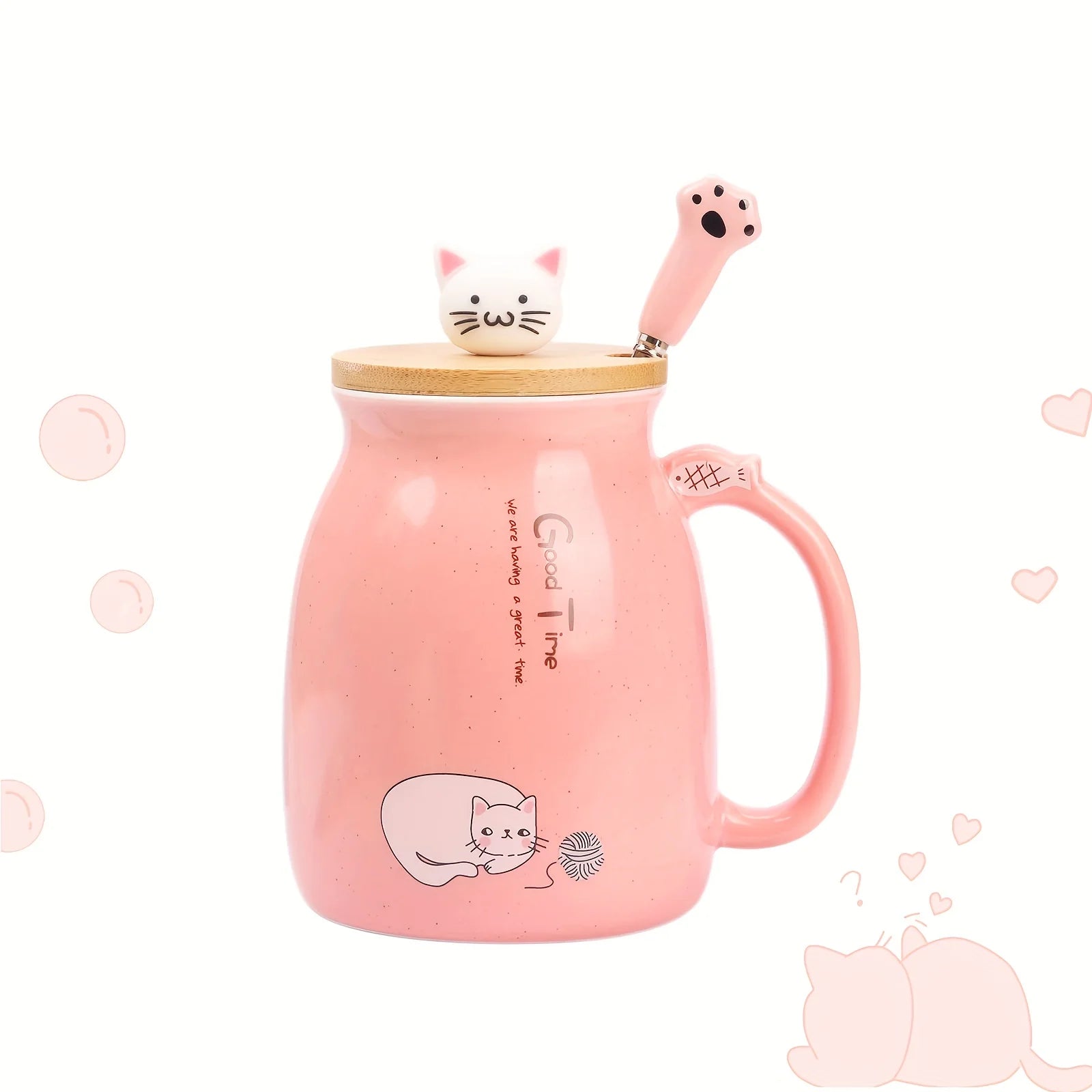 Kawaii Cat Ceramic Mug with Lid & Spoon