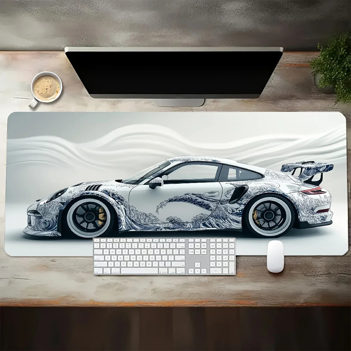 White Sports Car Gaming Mouse Pad